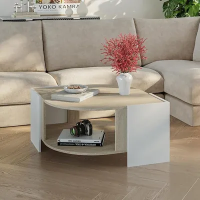 Imagen del producto de Mesa de centro Klipsari, mesa auxiliar para sala de estar, 75 x 75 x 40 cm, mesa para sofá con espacio de almacenamiento, mesa auxiliar, mesa de café, color blanco/travertino