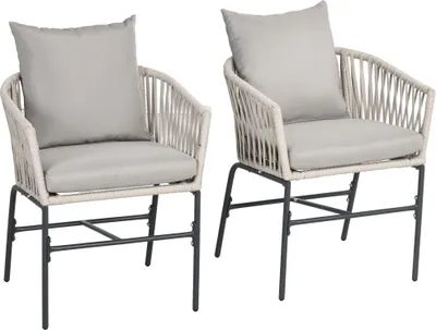 Obrázek produktu pro Outsunny sada 2 zahradních židlí s polštáři sada zahradních židlí v boho stylu, zahradní nábytek balkónová židle židle na terasu, kovový rám, 57 x 60 x 71 cm, šedá barva