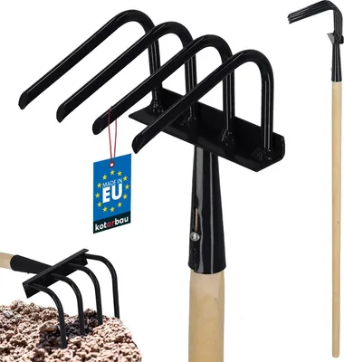 Produktbild von KOTARBAU® Gartenhacke 4-Zinkige mit Holzstiel 120 cm Hacke zum Unkrautjäten aus Stahl Gartenkralle zur Bodenlockerung Harke für Garten Gartenwerkzeug Auflockern und Belüften mit Krallen Blumenrechen