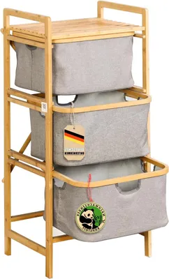 Productafbeelding van Wasmand Bamboe - Kleding Sorteerder - Vuile Was Sorteren - Drie Compartimenten - 44 x 33 x 96 cm - Natuurlijk