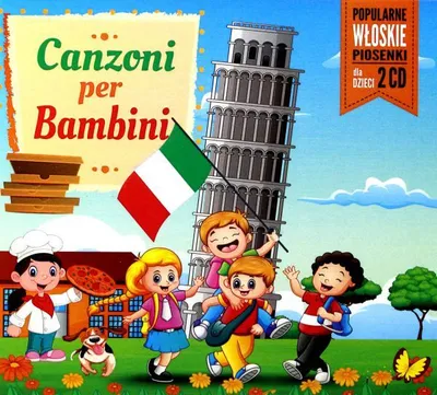 Children with Italian flag and Leaning Tower of Pisa.