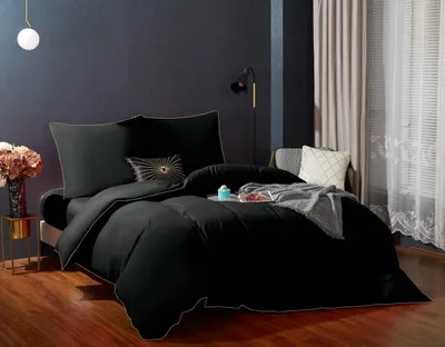 Zdjęcie produktu dla Pościel Satynowa Queen Premium 140x200 Czarna z Złotą Bizą - Elegancka i Luksusowa Jakość