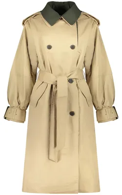 Produktbild von Zweifarbiger Damen Trenchcoat mit Gürtel und Puffärmeln in Beige