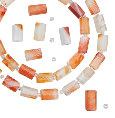 Productafbeelding van Natuurstenen kralen in buisvorm - Agate edelstenen voor sieraden maken - Oranje - 2 strengen