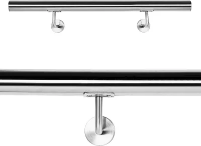 Image de WilTec Kit Main courante Escalier 80cm Acier affiné V2A Garde-corps Rambarde Support mural Dispositif de fixation Balustrade Logement Entreprise
