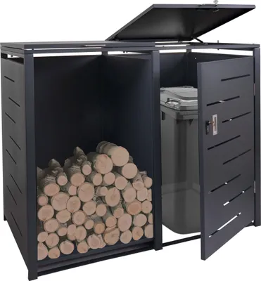 Immagine prodotto di Contenitore per rifiuti con porta legna HWC-E83, contenitore per rifiuti, espandibile 117x132x82cm 52kg ~ antracite, acciaio