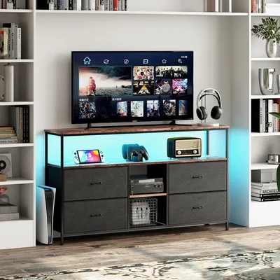 Immagine prodotto di Cassettiera CDGlobal, LED, cassettiera multifunzionale per camera da letto e soggiorno - Credenza robusta e durevole, vintage e nera
