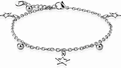 Produktbild von Fußkettchen Edelstahl Fußkette silber mit Sternen und Kugeln
