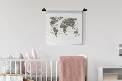 Produktbild von MuchoWow® Wandteppich Wandbehang Weltkarte Kinder - Braun - Tiere 60x60 cm Tapisserie Dekoration Wandtuch - Dekorationen - Wand Decke