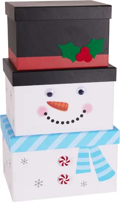 Obrázok produktu pre Sada 3 vianočných darčekových krabičiek s motívom snehuliaka, 24,5 cm, značka H&L