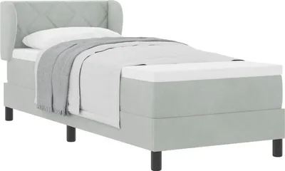 Imagen del producto de Cama con somier y cabecero en gris claro, 80 x 200 cm, tapizada en terciopelo