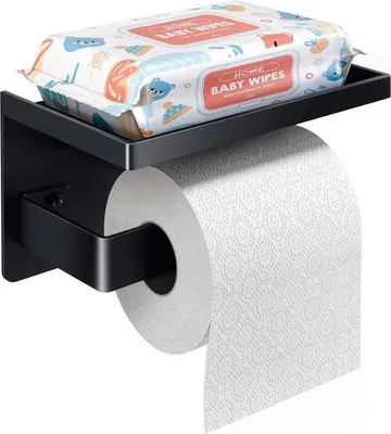 Produktbild von Famanu Toilettenpapierhalter ohne Bohren - Edelstahl, selbstklebend, mit Ablage, schwarz