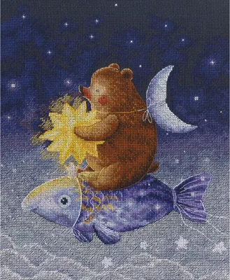 Imagen del producto de Kit de bordado RTO, diseño "Montando en un pez mágico", 24,5 x 29 cm
