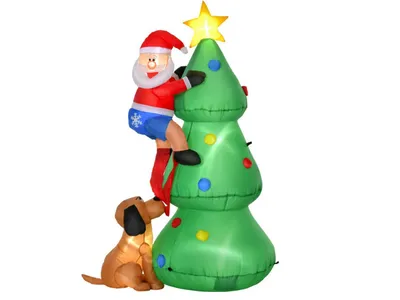 Produktbild von Aufblasbarer Weihnachtsbaum 844-371V90, mit Weihnachtsmann und Hund, LED, selbst aufblasend, 180 cm