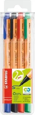 Produktbild von Umweltfreundlicher Filzstift - STABILO GREENpoint - 4er Pack - blau, schwarz, rot, grün