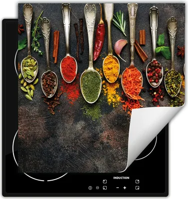 Produktbild von DarHaus Herdabdeckplatte 60x52 cm Anti Rutsch Matte Aufrollbar, Gewürze - Löffel
