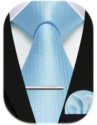 Image de Ensemble de cravates et de mouchoirs de poche pour hommes, comprenant une épingle à cravate, motifs Paisley et carreaux, couleur bleue