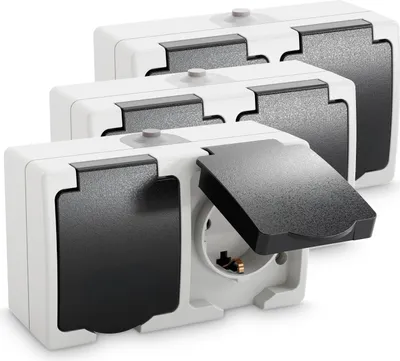 Produktbild von ABSINA Aufputz Schutzkontakt Steckdose für Feuchtraum - 3x 2fach Aufputz Schutzkontaktsteckdose IP44, 250V, 16A, 2 polig
