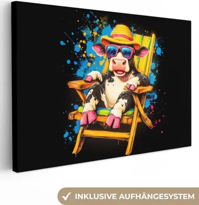 Produktbild von MuchoWow® - Leinwandbilder - Graffiti - Sommer - Kuh - Lustig, Wandbild, Wanddeko Bilder Wohnzimmer, 30x20cm