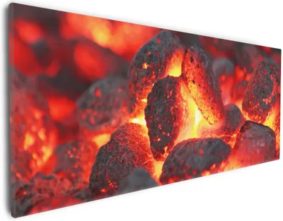 Produktbild von Wallario Premium Leinwandbild Glühende Kohlen im Kamin in Größe 30 x 75 cm