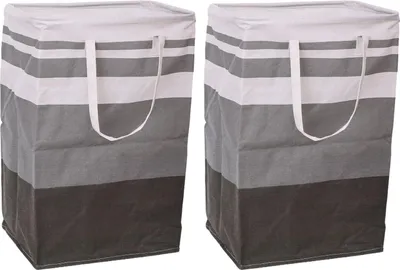 Produktbild von Wäschekorb mit verstärkten Griffen (faltbar, 2 Stück, grau-weiß-schwarz)