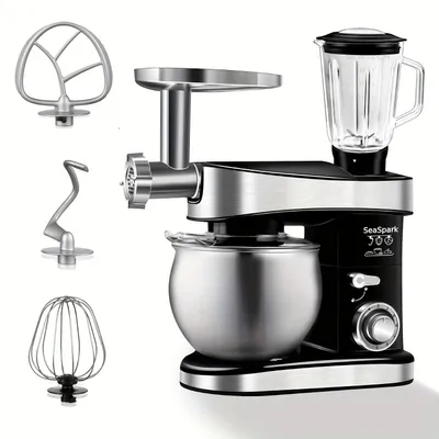 Produktbild von Küchenmixer – 6-in-1 Gerät – Küchenmaschine – Teigmixer – Standmixer – Schwarz – 6 Geschwindigkeitsstufen mit Impulsfunktion