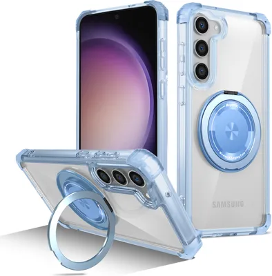 Obrázek produktu pro Pouzdro pro Samsung Galaxy S23+ magnetický držák prstenu, stojánek, kompatibilní s MagSafe, vojenská ochrana, průhledné pouzdro modré