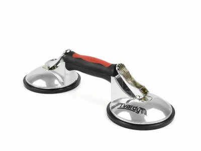 Produktbild von ALU Saugnapf-Griff 2x125mm für Glas und glatte Oberflächen, bis 120 kg Tragfähigkeit, rutschfester Kunststoff, sicherer Halt.
