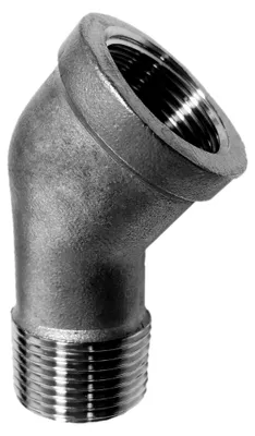Produktbild von Winkel 45° aus V4A Edelstahl 1/2" Zoll Innengewinde Außengewinde DN15 Gewinde Fitting für Trinkwasser Rohrverschraubung
