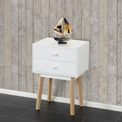Image de Commode Malmö T271, table de chevet armoire, design rétro 59x40x30cm ~ tiroir blanc