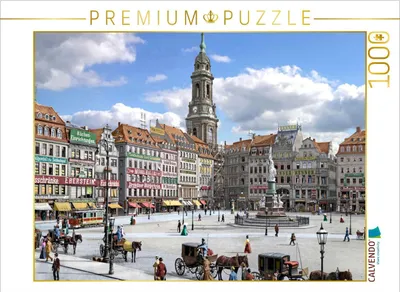 Produktbild von CALVENDO Puzzle Dresden – Kreuzkirche und Altmarkt um 1900 | 1000 Teile Lege-Größe 64x48cm Foto-Puzzle für glückliche Stunden