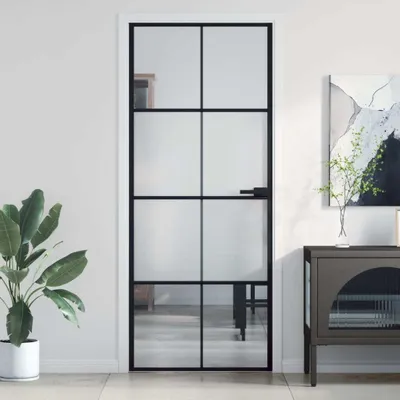 Produktbild von Cloris Designermöbel Innentür Schlank Schwarz 83x201,5 cm Hartglas & Aluminium 2024 Neu