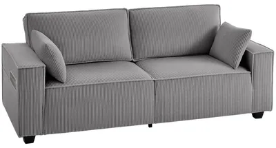 Obrázok produktu pre Trojmiestna pohovka HOMCOM, 217 cm, s širokými podrúčkami, 2 vankúše, vzhľad manšestru
