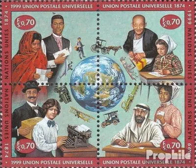Produktbild von Briefmarken UNO - Genf 1999 Mi 376-379 Viererblock (kompl.Ausg.) FDC 125 Jahre UPU