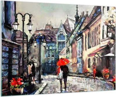 Produktbild von Bilder auf glas - Stadt Straße Haus - 100x70cm - Glasbilder - Wandbilder - Kunstdruck - zum Aufhängen bereit - Wanddekoration aus Glas - Glas Bilder - Wandbild auf Glas - Einteilig - GAA100x70-3940