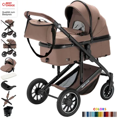 Produktbild von Daliya® FLEXI-PRO M 3in1 Kinderwagen & Buggy mit i-Size Babyschale, Memory-Knöpfe, Kinderwagen mit Auto-Babyschale, Leicht, Großer Einkaufskorb