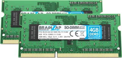 Produktbild von BRAINZAP 8GB () DDR3 RAM SO-DIMM PC3L-12800S-11-13-B4 1Rx8 1600 MHz 1.35V CL11 Notebook Laptop Arbeitsspeicher 2x 4GB