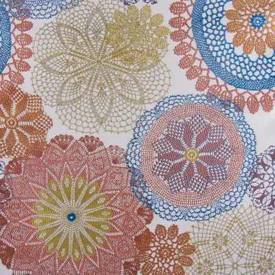 Produktbild von Polsterstoff Meterware Dekostoff Doily Mandala Blumen blau terra
