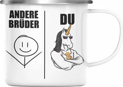 Produktbild von Trendation - Bruder Geschenk Emaille Tasse Spruch Bester Bruder Geschenkidee von Schwester für Brüder (Silber)
