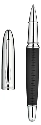 Produktbild von Rollerball Stift handgenähtes Premium-Leder Chrom-Finish Schmidt-Mine nachfüllbar schwarz Geschenkbox
