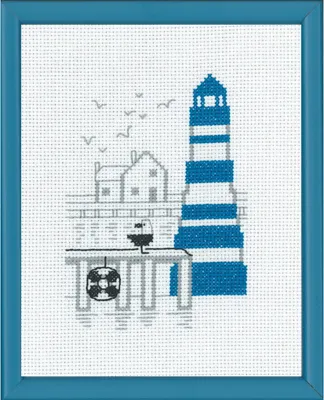 Image de Permin Kit de broderie au point de croix "Phare bleu", motif à compter, 18x14cm, 13-7122