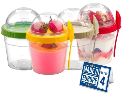 Joghurtbecher-Set 4er-Pack, 500 ml, BPA-frei, spülmaschinengeeignet, mehrfarbig