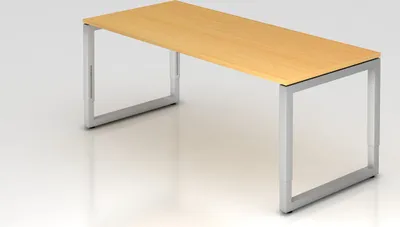 Produktbild von Schreibtisch Pavo | Buche | Silber Gestell | BxT 180x80cm | Arbeitshöhe 65-85cm | höhenjustierbar, 1cm Raster | O-Fuß-Gestell eckig | Rechteckform mit schwebender Tischplatte