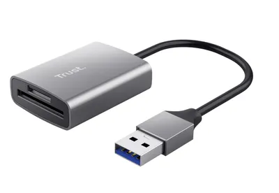 Produktbild von Trust Dalyx, MicroSD (TransFlash), SD, SDHC, SDXC, Aluminium, 140 Mbit/s, USB 3.2 Gen 1 (3.1 Gen 1), 34 mm, 14 mm