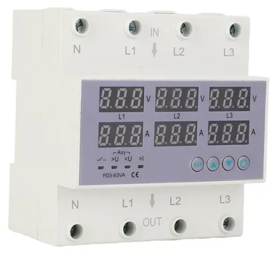 Zdjęcie produktu dla Woltomierz i miernik mocy trójfazowy, montowany na szynie DIN, zakres napięcia AC 230-300V