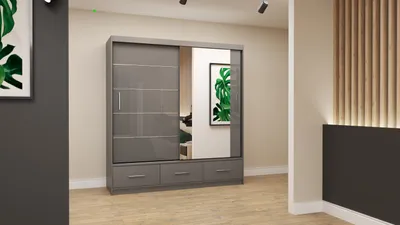 Image de Armoire à portes coulissantes Armoire penderie 200 cm semi-brillant gris/gris avec miroir Florence