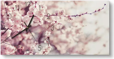 Produktbild von DEQORI Glasuhr 60x30 cm Zahlen 'Kirschblütenzweige' Wanduhr Glas Uhr Design leise
