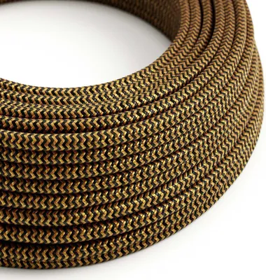Image de Creative-Cables Câble électrique recouvert de tissu, 3 x 0,75 mm², or et noir ZigZag RZ24, 1 m, rond, effet soie