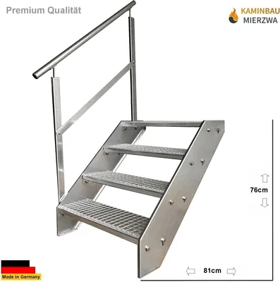 Immagine prodotto di Scala a pioli in acciaio 4 gradini zincati + ringhiera a sinistra - (L x P x A) 82cm x 80cm x 76cm