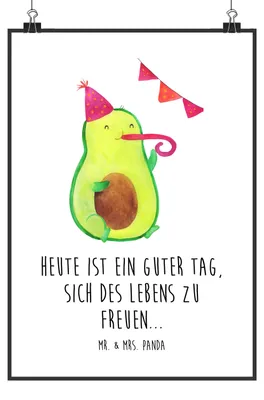 Produktbild von Mr. & Mrs. Panda Bild Avocado Party DIN A1 - Weiß - Geschenk, Happy Birthday, Wandbild, Wandschmuck, Geburtstag, Plakat, Abschluss, drucke, wanddeko